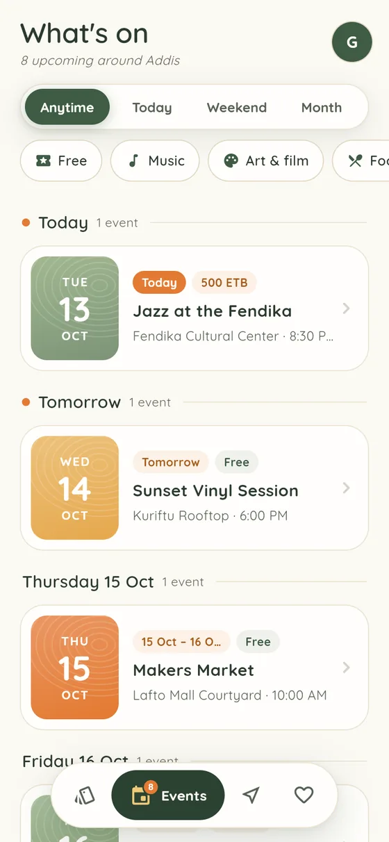 Events around Addis