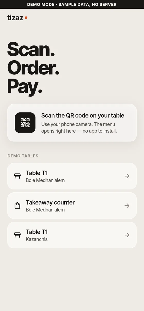 Scan, order, pay: the customer start screen